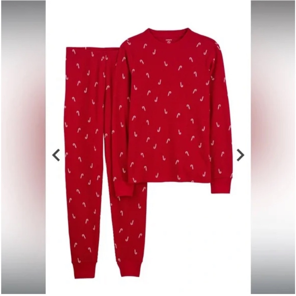 Carter’s Adult Ribbed Thermal Winter Christmas Candy Cane Shirt Pants Pajamas
